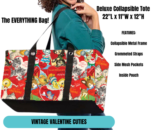 Vintage Valentine Cuties Collapsible Tote